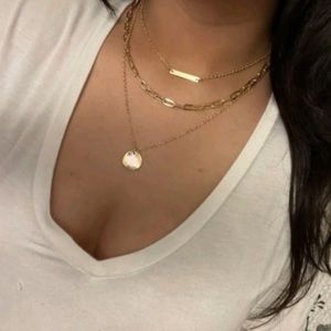 Gold Layered Bar Circle Choker Necklace